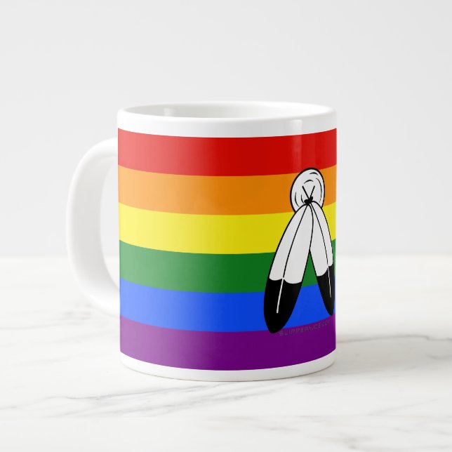 SlipperyJoe's two-spirit pride flag Indigenous sym Large Coffee Mug (Front Left)