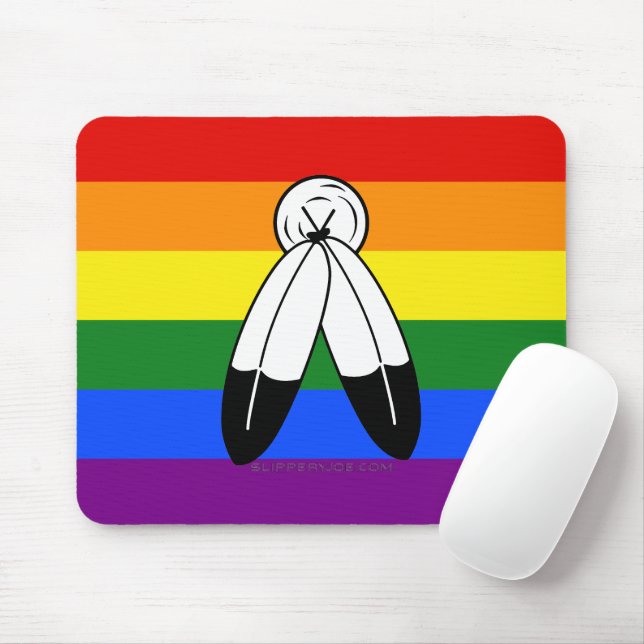 SlipperyJoe's two-spirit pride flag Indigenous sym Mouse Mat (With Mouse)