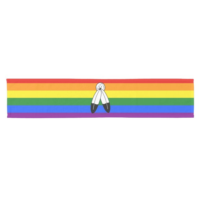 SlipperyJoe's two-spirit pride flag Indigenous sym Short Table Runner (Horizontal)