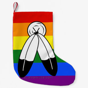 SlipperyJoe's two-spirit pride flag Indigenous sym Small Christmas Stocking