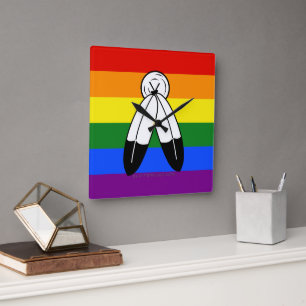 SlipperyJoe's two-spirit pride flag Indigenous sym Square Wall Clock