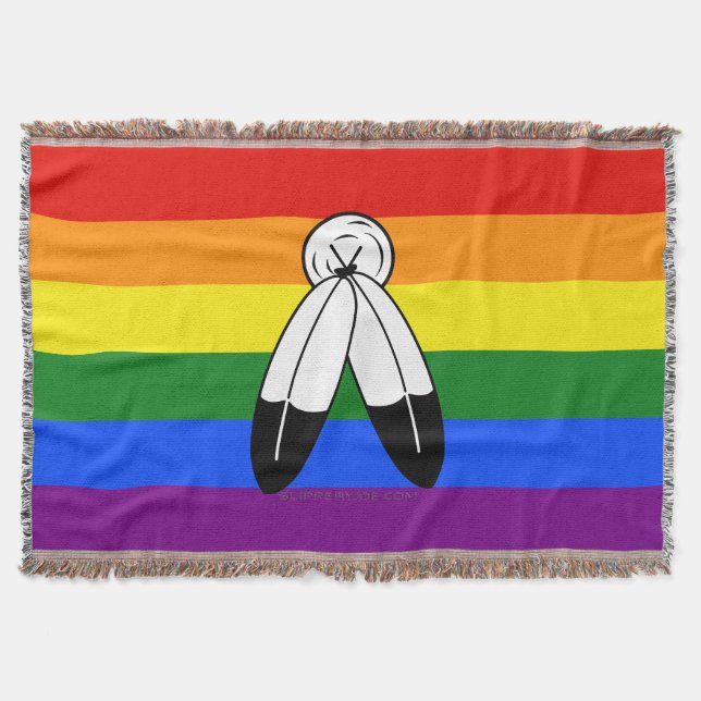 SlipperyJoe's two-spirit pride flag Indigenous sym Throw Blanket (Front)
