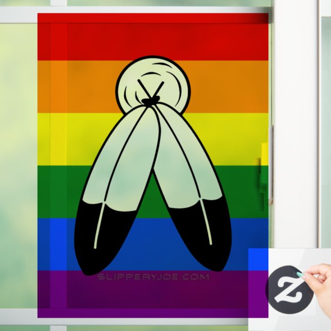 SlipperyJoe's two-spirit pride flag Indigenous sym Window Cling (Home)