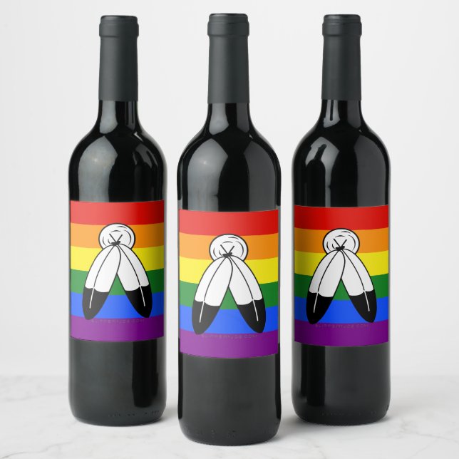 SlipperyJoe's two-spirit pride flag Indigenous sym Wine Label (Bottles)