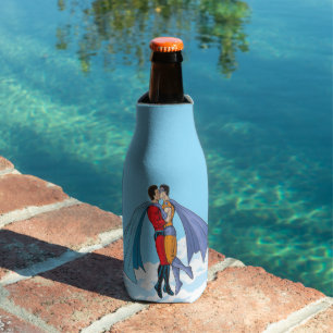 Slipperyjoe's two superheroes kissing characters f bottle cooler