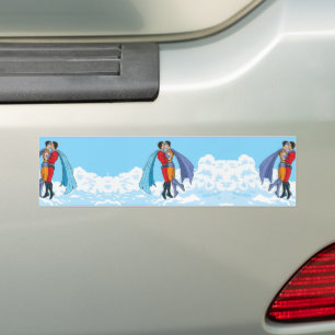 Slipperyjoe's two superheroes kissing characters f bumper sticker
