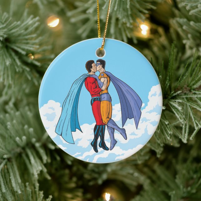 Slipperyjoe's two superheroes kissing characters f ceramic tree decoration (Tree)