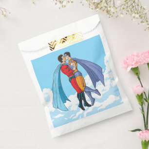 Slipperyjoe's two superheroes kissing characters f favour bags