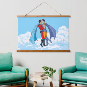 Slipperyjoe's two superheroes kissing characters f hanging tapestry