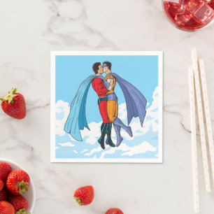 Slipperyjoe's two superheroes kissing characters f napkin
