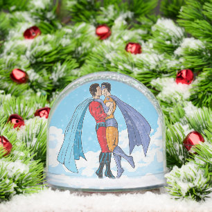 Slipperyjoe's two superheroes kissing characters f snowglobe