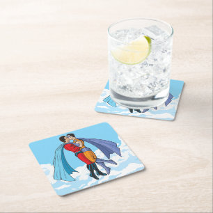 Slipperyjoe's two superheroes kissing characters f square paper coaster