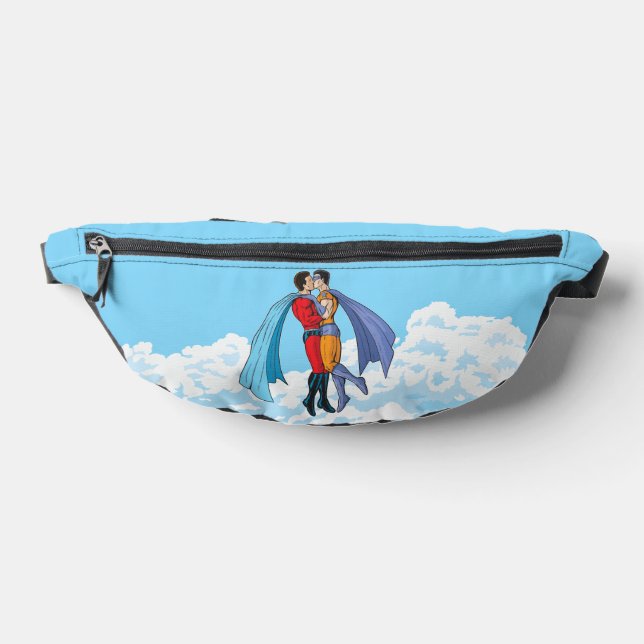 SlipperyJoe's two superheroes kissing flying carto Bum Bags (Lay Down)