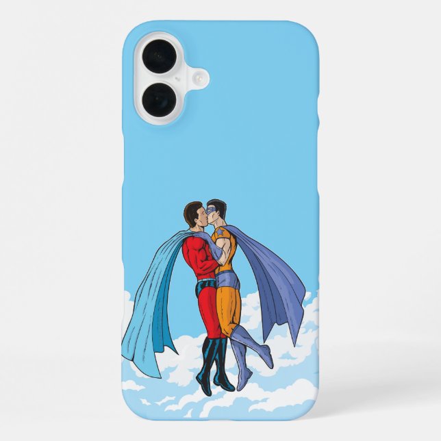 SlipperyJoe's two superheroes kissing flying carto iPhone Case (Back)