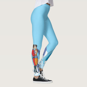 SlipperyJoe's two superheroes kissing flying carto Leggings