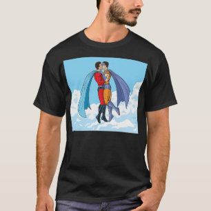 SlipperyJoe's two superheroes kissing flying carto T-Shirt