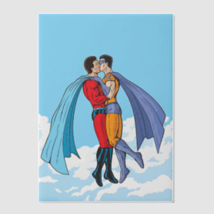 SlipperyJoe's two superheroes kissing flying carto Vellum Invitations