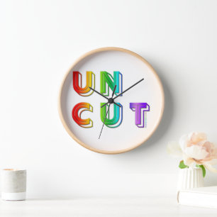 SlipperyJoe's uncut word rainbow colours three-dim Clock