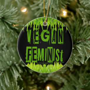 SlipperyJoe's vegan feminist attention-grabbing br Ceramic Tree Decoration