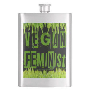 SlipperyJoe's Vegan feminist grass word block lett Hip Flask