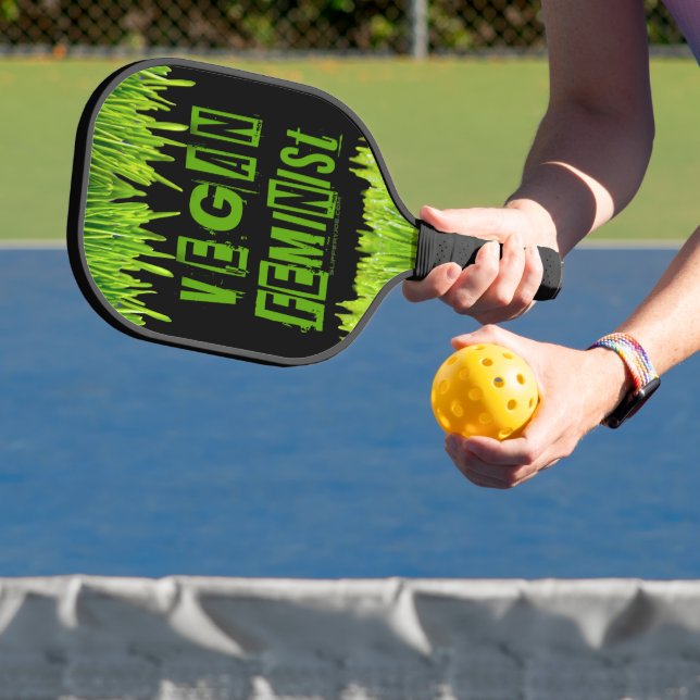 SlipperyJoe's Vegan feminist grass word block lett Pickleball Paddle (Insitu)