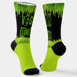 SlipperyJoe's Vegan feminist grass word block lett Socks
