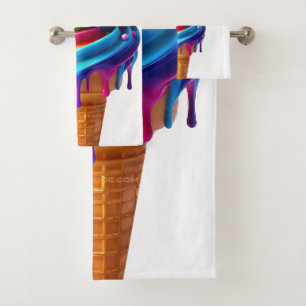 SlipperyJoe's vibrant ice cream cone food classic Bath Towel Set