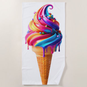 SlipperyJoe's vibrant ice cream cone food classic  Beach Towel