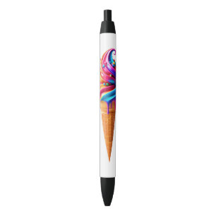 SlipperyJoe's vibrant ice cream cone food classic  Black Ink Pen