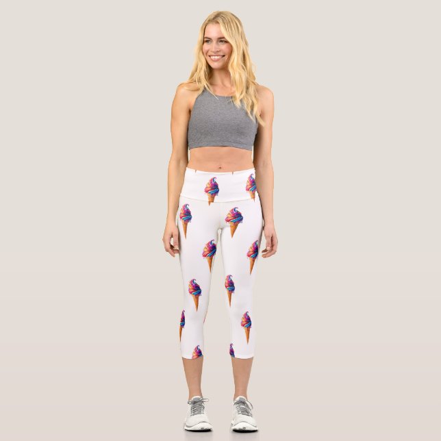 SlipperyJoe's vibrant ice cream cone food classic  Capri Leggings (Front)