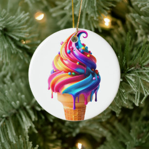SlipperyJoe's vibrant ice cream cone food classic Ceramic Tree Decoration