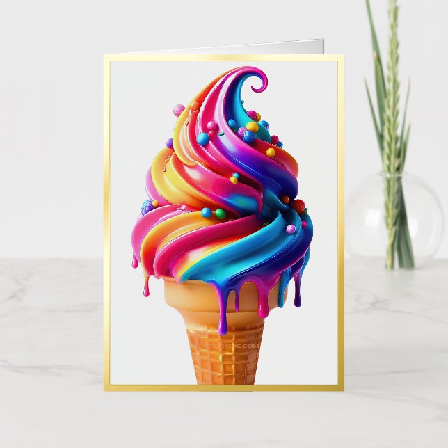 SlipperyJoe's vibrant ice cream cone food classic  Foil Holiday Card (Front)