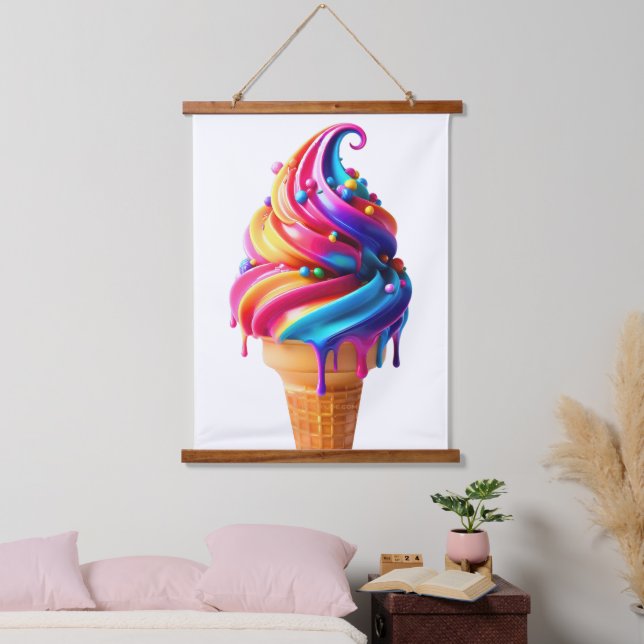 SlipperyJoe's vibrant ice cream cone food classic  Hanging Tapestry (Bedroom)