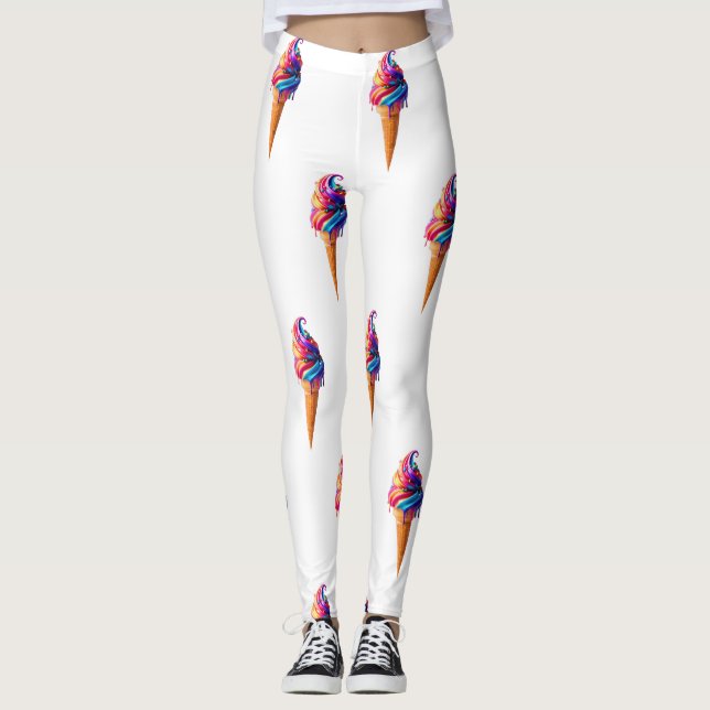 SlipperyJoe's vibrant ice cream cone food classic  Leggings (Front)