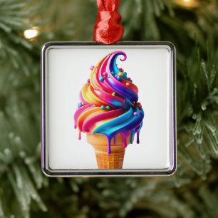 SlipperyJoe's vibrant ice cream cone food classic  Metal Tree Decoration