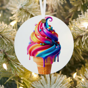 SlipperyJoe's vibrant ice cream cone food classic Metal Tree Decoration
