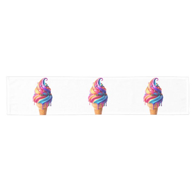 SlipperyJoe's vibrant ice cream cone food classic  Short Table Runner (Horizontal)