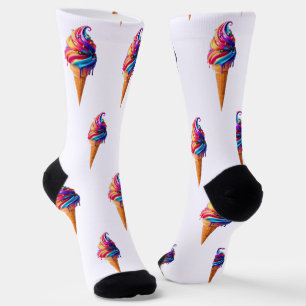 SlipperyJoe's vibrant ice cream cone food classic Socks
