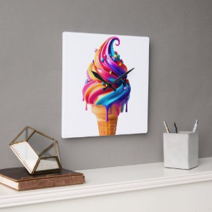 SlipperyJoe's vibrant ice cream cone food classic Square Wall Clock