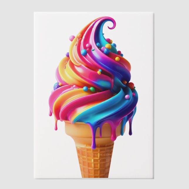 SlipperyJoe's vibrant ice cream cone food classic  Vellum Invitations (Front)