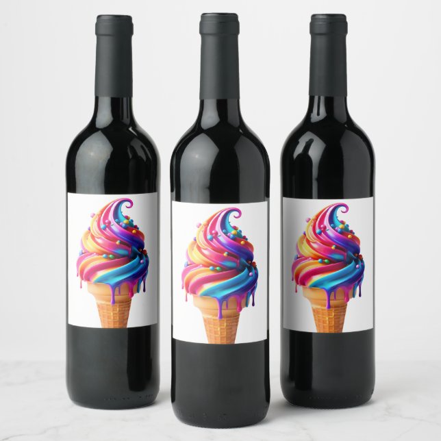 SlipperyJoe's vibrant ice cream cone food classic  Wine Label (Bottles)