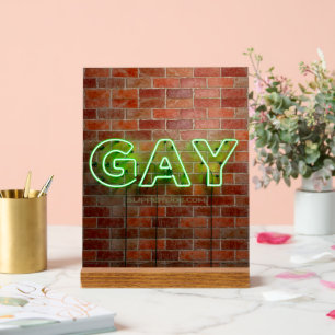 SlipperyJoe's vibrant neon gay sign green bricks w