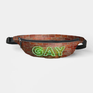 SlipperyJoe's vibrant neon gay sign green bricks w Bum Bags