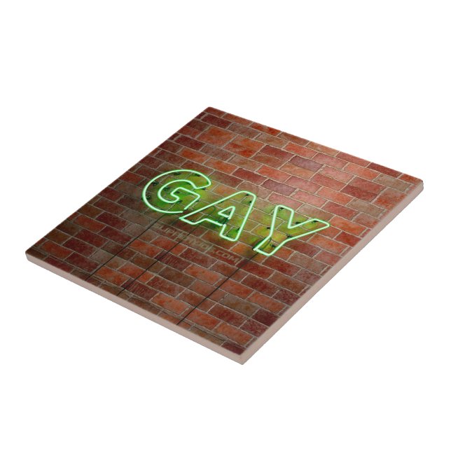 SlipperyJoe's vibrant neon gay sign green bricks w Tile (Side)