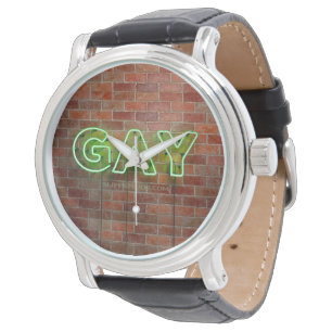 SlipperyJoe's vibrant neon gay sign green bricks w Watch