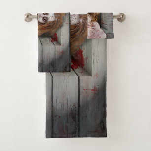 SlipperyJoe's vintage haunted porcelain doll creep Bath Towel Set