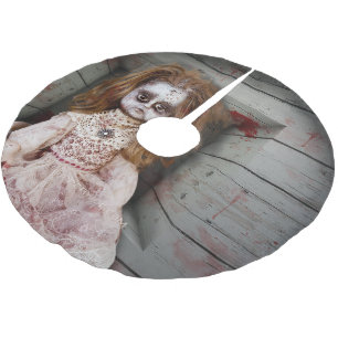 SlipperyJoe's vintage haunted porcelain doll creep Brushed Polyester Tree Skirt