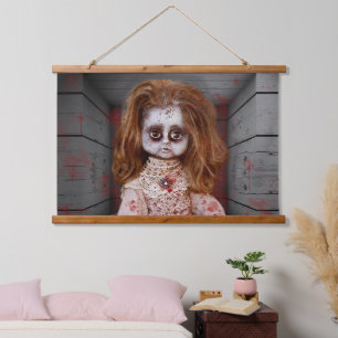 SlipperyJoe's vintage haunted porcelain doll creep Hanging Tapestry