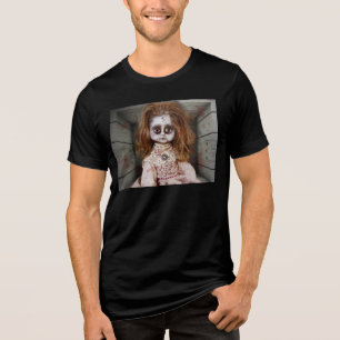 SlipperyJoe's vintage haunted porcelain doll creep Tri-Blend Shirt
