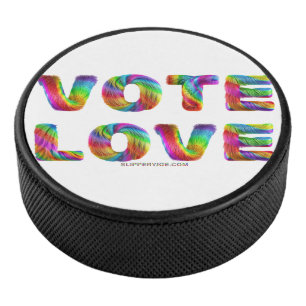 SlipperyJoe's vote love equality gay pride gifts L Hockey Puck